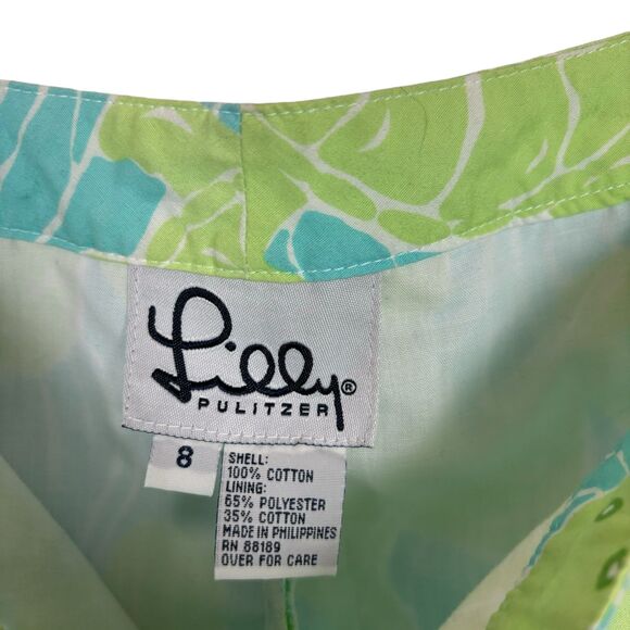 Vintage Lilly Pulitzer Green Turtle Blue Sea Cropped Cotton Pants Women's 8 - Picture 4 of 5